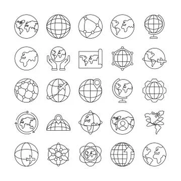 Bundle of twenty five world planet set collection icons 스톡 일러스트