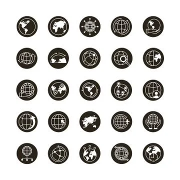 Bundle of twenty five world planet set icons 스톡 일러스트