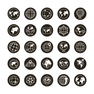 Bundle of twenty five world planet set collection icons 스톡 일러스트