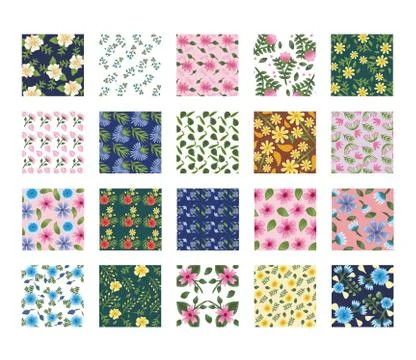 Bundle of twenty Flowers patterns backgrounds 스톡 일러스트