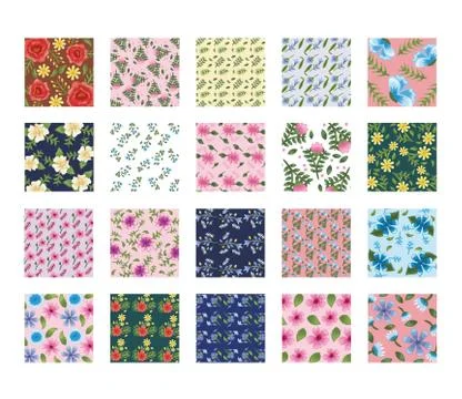 Bundle of twenty Flowers patterns backgrounds Stock Illustration