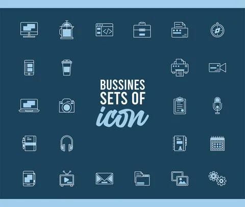 Bundle of twenty four business techno set icons and lettering Illustrazione stock