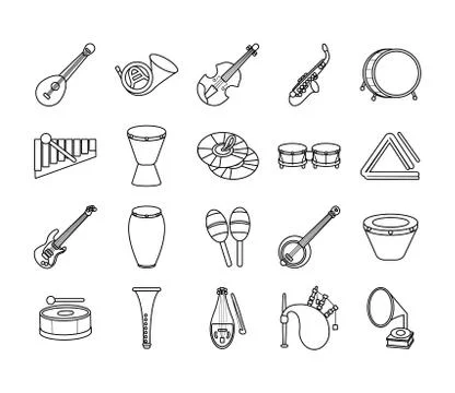 Bundle of twenty musical instruments set collection icons Illustrazione stock