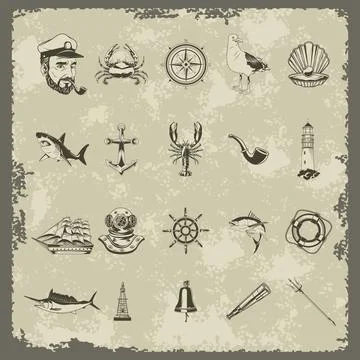 Bundle of twenty nautical elements set icons Stock Illustration