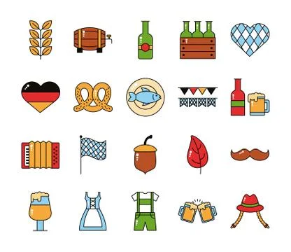 Bundle of twenty oktoberfest set collection icons Stockillustratie