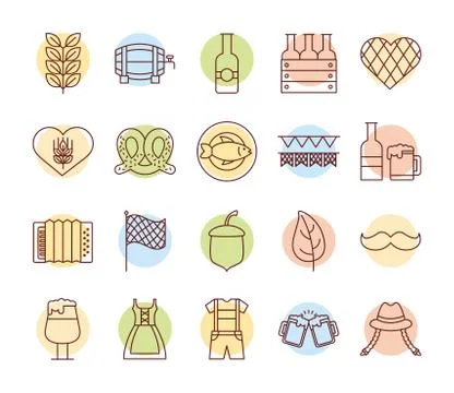 Bundle of twenty oktoberfest set collection icons Illustrazione stock