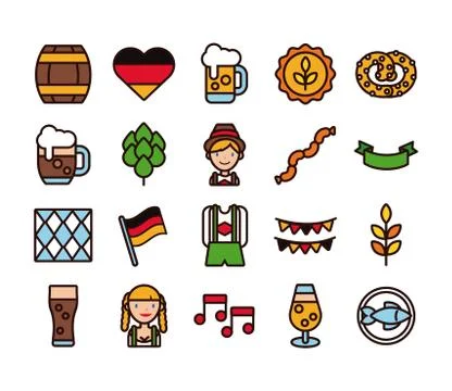 Bundle of twenty oktoberfest set collection icons Stockillustratie