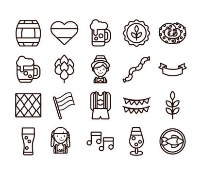 Bundle of twenty oktoberfest set collection icons Stockillustratie