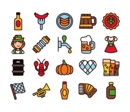 Bundle of twenty oktoberfest set icons Stockillustratie