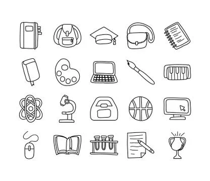 Bundle of twenty school supplies line style icons Stock Illustration