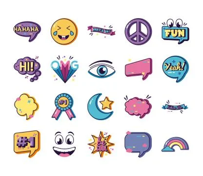 Bundle of twenty slang set collection icons Illustrazione stock