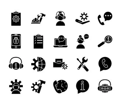 Bundle of twenty technical service set items Stock Illustration