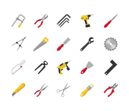 Bundle of twenty tools set collection icons Stockillustratie