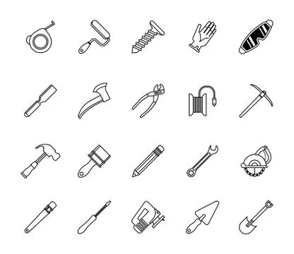 Bundle of twenty tools set icons Stockillustratie