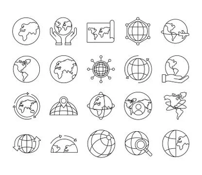 Bundle of twenty world planet set collection icons 스톡 일러스트