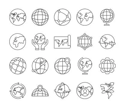 Bundle of twenty world planet set icons Stock Illustration