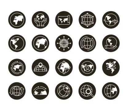 Bundle of twenty world planet set collection icons 스톡 일러스트