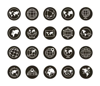 Bundle of twenty world planet set icons Stock Illustration