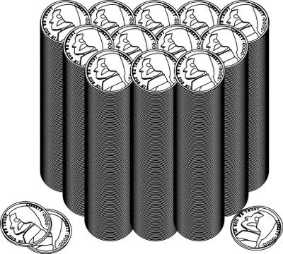 Bundle of US American 5 cent coin outline Stock Illustration