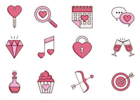 Bundle of valentines day set icons Illustrazione stock