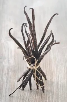 A bundle of vanilla pods Stock Photos