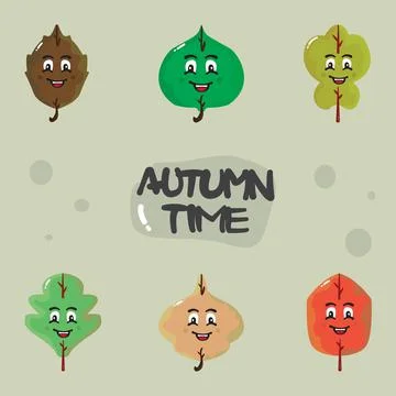 Bundle of various leaves with smiling expressions, perfect for illustration a Stock Illustration
