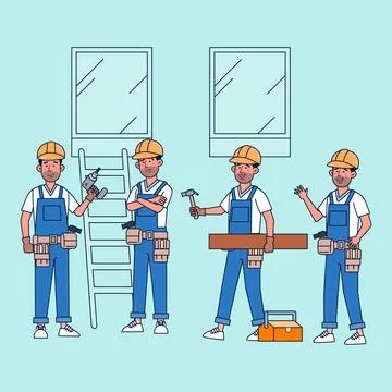 Bundle of vector characters People in carpenter occupations Stock Illustration