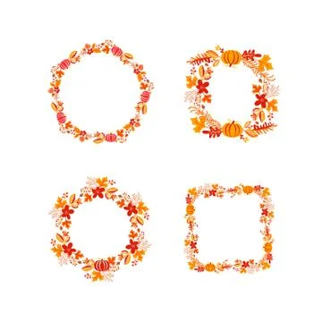 Bundle of vector frame autumn bouquet wreath with place for text. Set of orange Stock-Illustration