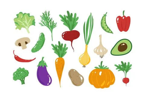 Bundle of vegetable icons in flat design. Pumpkin, potatoes, mushrooms, beets Illustrazione stock