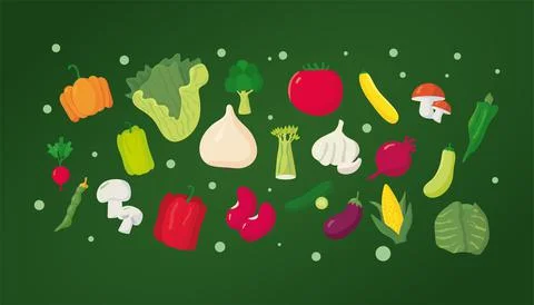 Bundle of vegetables healthy food pattern in green background Stock Illustration