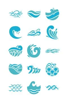 Bundle of waves ocean set icons Stock Illustration