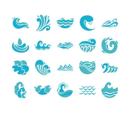 Bundle of waves ocean set icons Stock Illustration