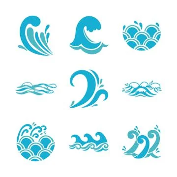 Bundle of waves ocean set icons Stock Illustration