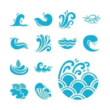 Bundle of waves ocean set icons Stock Illustration