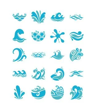 Bundle of waves ocean set icons Stock Illustration