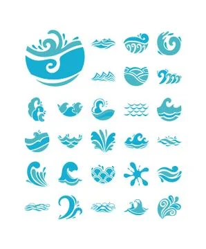Bundle of waves ocean set icons Stock Illustration