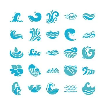 Bundle of waves ocean set icons Stock Illustration