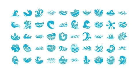 Bundle of waves ocean set icons Stock Illustration
