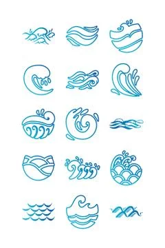 Bundle of waves ocean set icons Stock Illustration