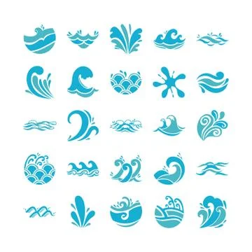Bundle of waves ocean set icons Stock Illustration
