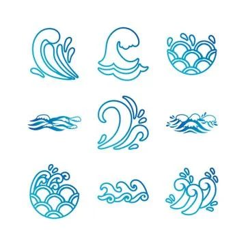 Bundle of waves ocean set icons Stock Illustration