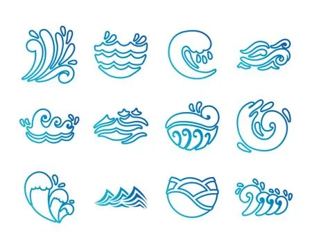 Bundle of waves ocean set icons Stock Illustration