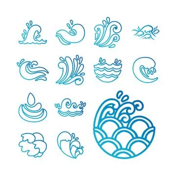 Bundle of waves ocean set icons Stock Illustration