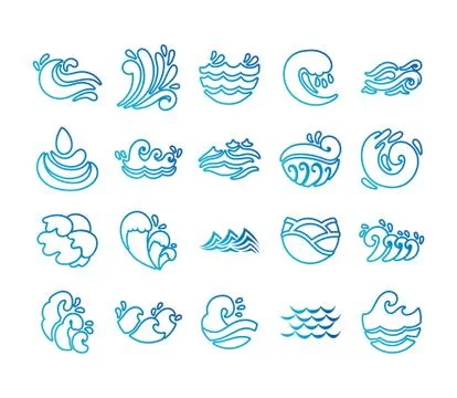 Bundle of waves ocean set icons Stock Illustration