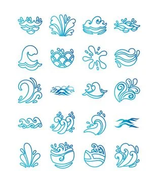 Bundle of waves ocean set icons Stock Illustration