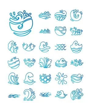 Bundle of waves ocean set icons Stock Illustration