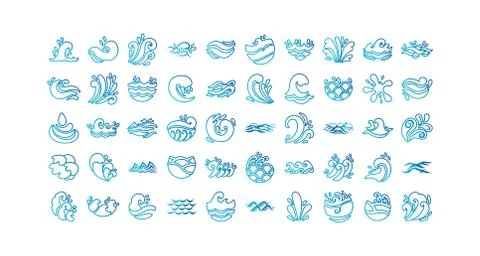 Bundle of waves ocean set icons Stock Illustration