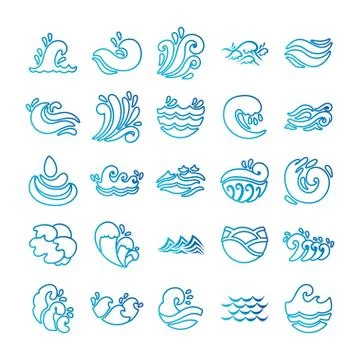 Bundle of waves ocean set icons 스톡 일러스트