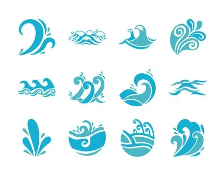 Bundle of waves ocean set icons Stock Illustration
