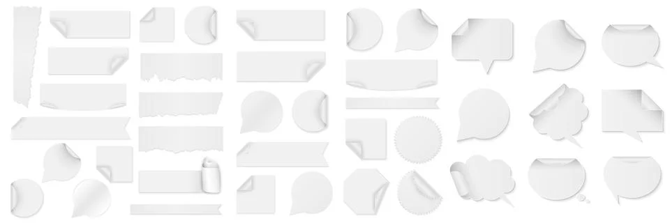 Bundle of white paper stickers of different shapes Stock Illustration